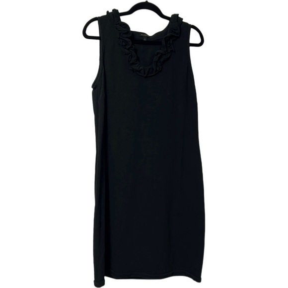 Talbots black sleeveless ruffle neck midi sheath dress size large - Picture 1 of 4